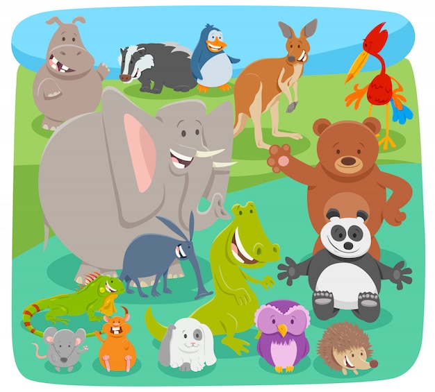 Ilustración de dibujos animados del grupo de personajes animales