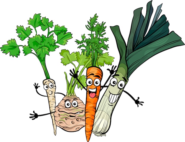 Ilustración de dibujos animados de grupo de verduras de sopa