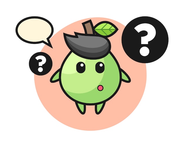 Ilustración de dibujos animados de guayaba con el signo de interrogación, estilo lindo para camiseta, pegatina, elemento de logotipo