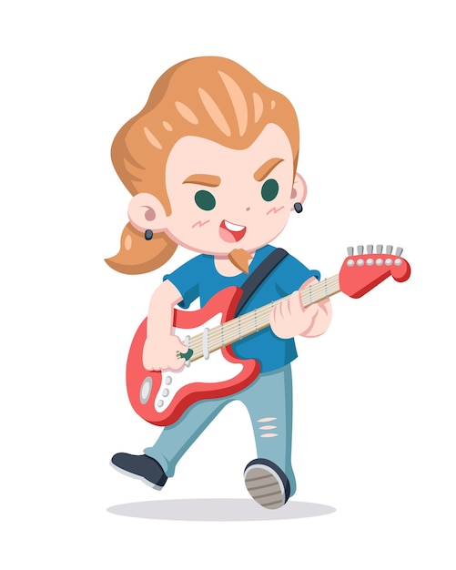 Ilustración de dibujos animados de guitarrista de estilo lindo