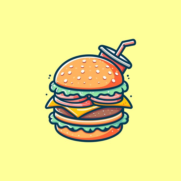 Ilustración de dibujos animados de hamburguesa estilo de dibujos animados plano