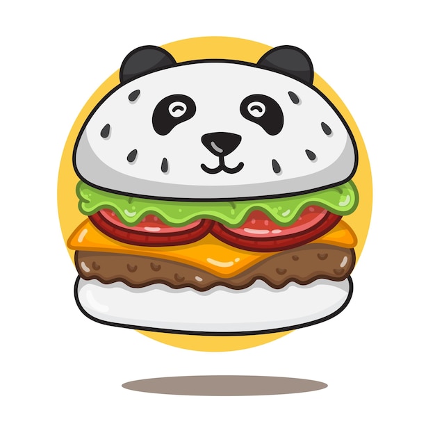 ilustración de dibujos animados de hamburguesa con queso panda vectorial. estilo de dibujos animados plana