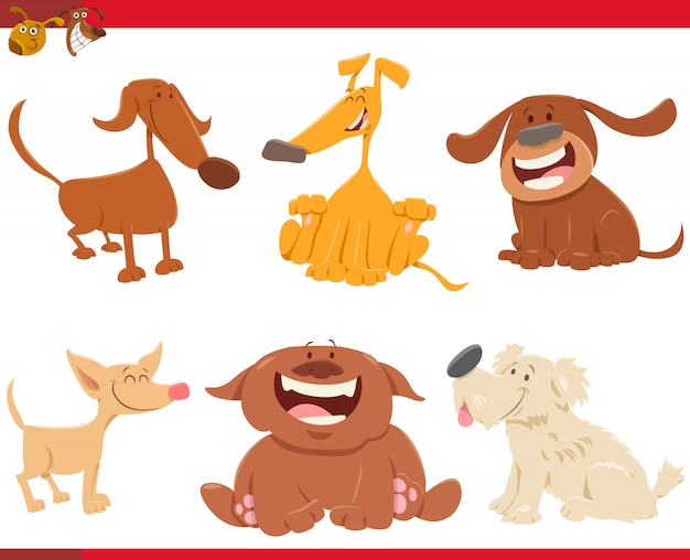 Ilustración de dibujos animados de Happy Dogs Animal Characters Set
