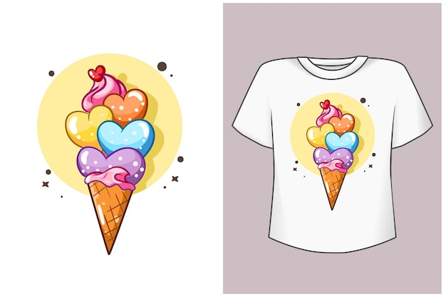 Ilustración de dibujos animados de helado de corazón dulce de plantilla