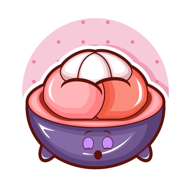 Ilustración de dibujos animados de helado de mangostán con cara de sueño