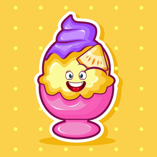 Vector ilustración de dibujos animados de helado de piña con cara de sonrisa