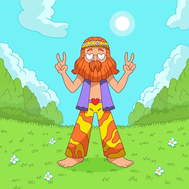 Ilustración de dibujos animados hippie dibujados a mano