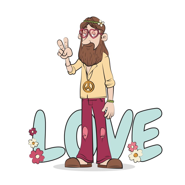 Vector ilustración de dibujos animados hippie dibujados a mano