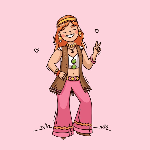 Ilustración de dibujos animados hippie dibujados a mano
