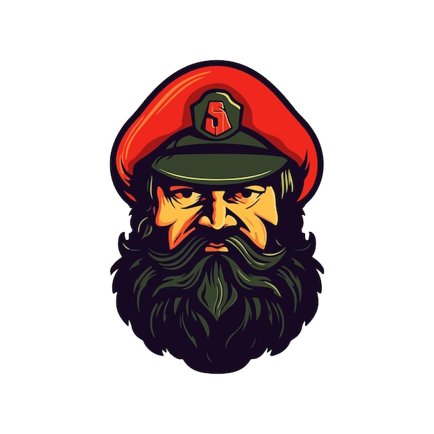 Una ilustración de dibujos animados de este hombre con gorra roja y barba al estilo de un retrato épico rojo y bronce Ilustración vectorial de dibujos animados AI generativa