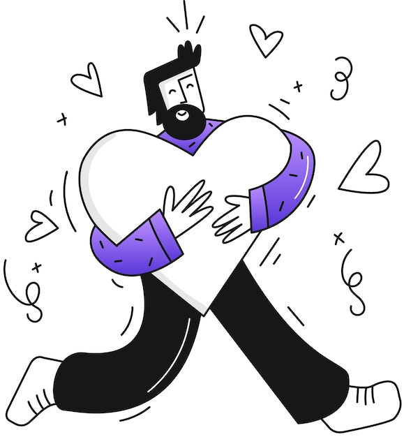 Vector ilustración de dibujos animados de un hombre sosteniendo una almohada grande en forma de corazón