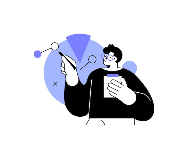 una ilustración de dibujos animados de un hombre sosteniendo un lápiz