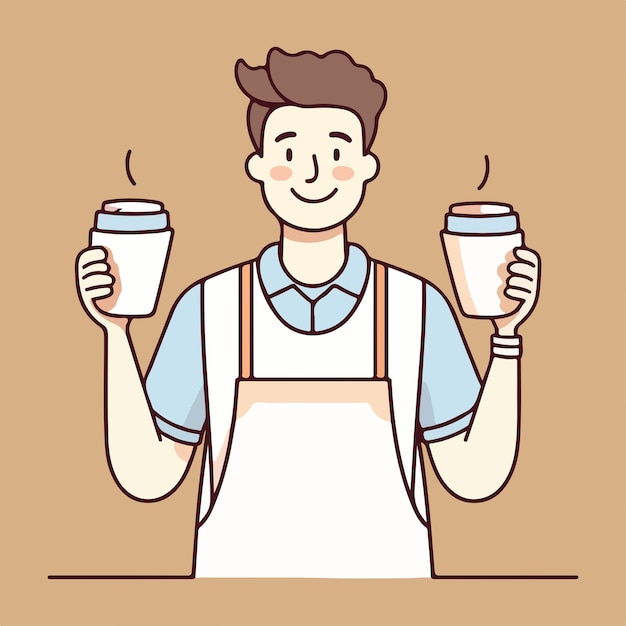 una ilustración de dibujos animados de un hombre sosteniendo tazas de café