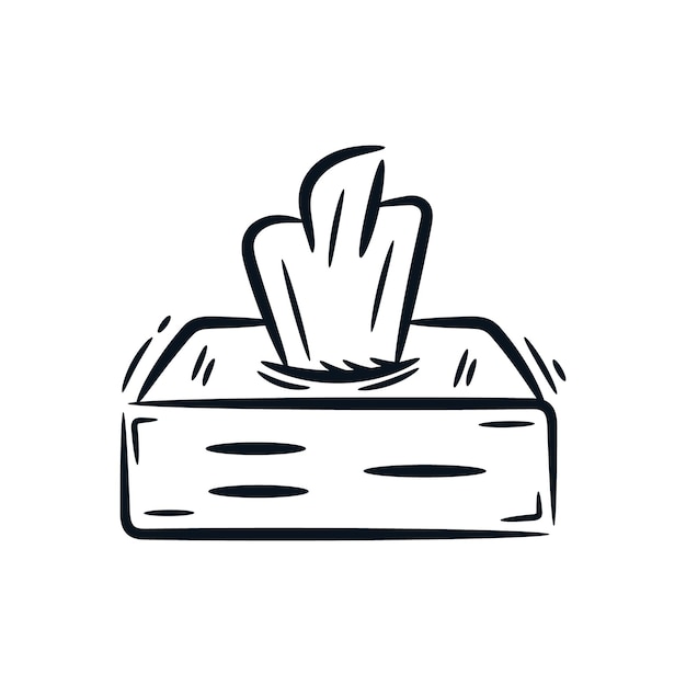 Ilustración de dibujos animados de icono de vector de dibujo de línea de boceto dibujado a mano de caja de pañuelos