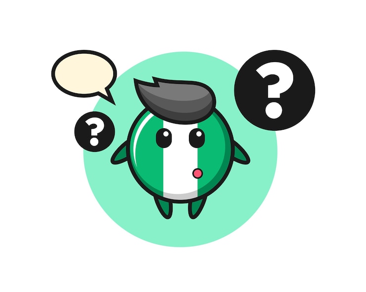 Vector ilustración de dibujos animados de la insignia de la bandera de nigeria con el signo de interrogación