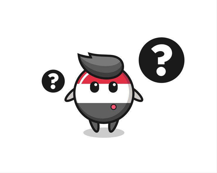 Vector ilustración de dibujos animados de la insignia de la bandera de yemen con el signo de interrogación