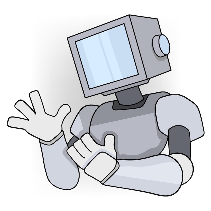 Vector ilustración de dibujos animados de inteligencia artificial incrustada en una computadora