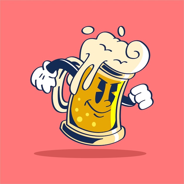 Ilustración de dibujos animados de una jarra de cerveza con una cara.