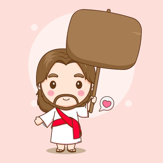 ilustración de dibujos animados de jesús lindo con tablero vacío