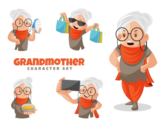 Vector ilustración de dibujos animados del juego de caracteres de la abuela