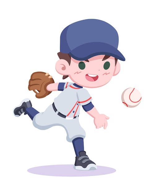 Ilustración de dibujos animados de jugador de béisbol de estilo lindo
