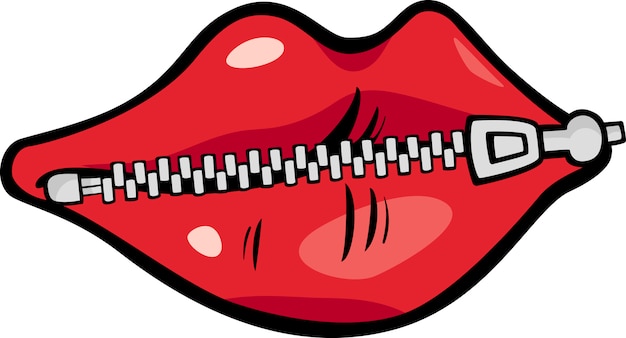 Ilustración de dibujos animados de labios con cremallera