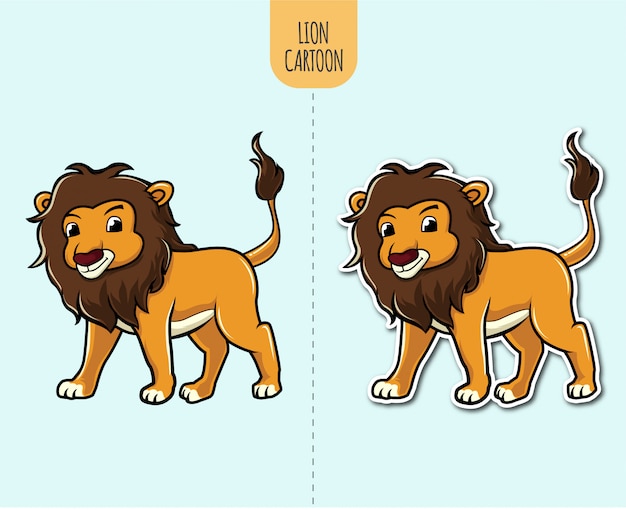 Vector ilustración de dibujos animados de león dibujado a mano con opción de diseño de etiqueta