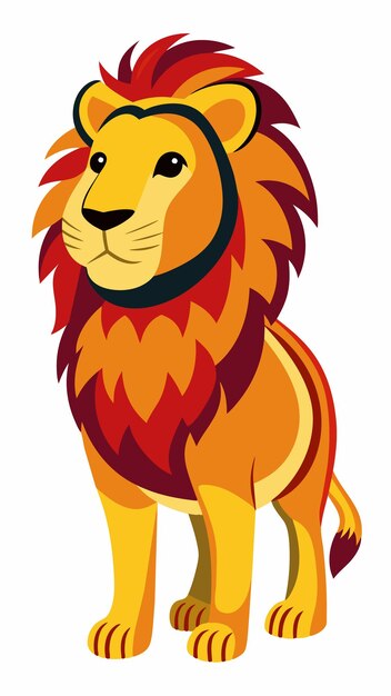 una ilustración de dibujos animados de un león con una melena roja y una banda negra alrededor de su cuello