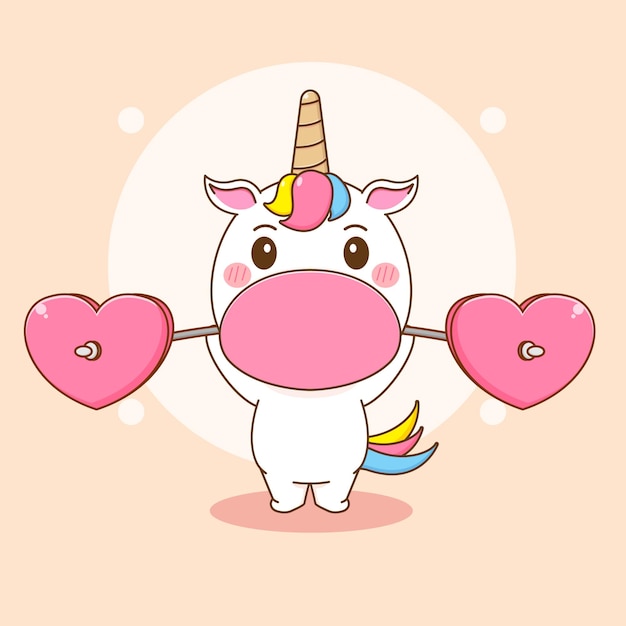 ilustración de dibujos animados de levantamiento de pesas lindo unicornio