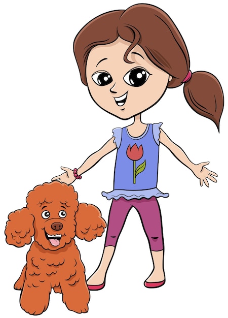 Ilustración de dibujos animados de linda chica con carácter de perro caniche