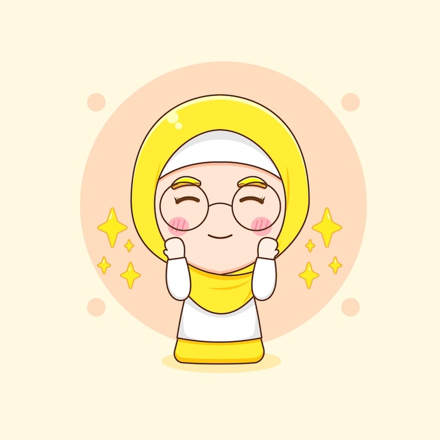 Ilustración de dibujos animados de linda mujer musulmana con gafas rezando