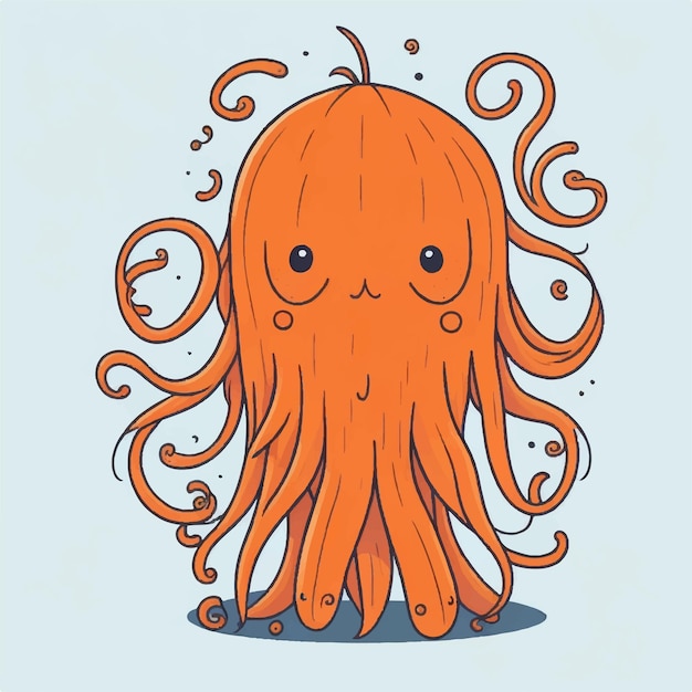Ilustración de dibujos animados lindo calamar aislado sobre fondo blanco