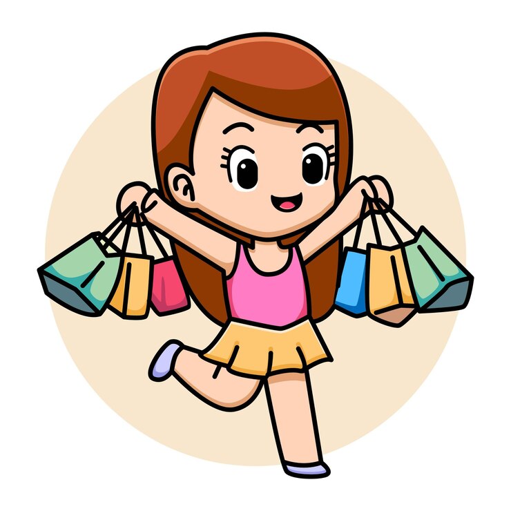 Vector ilustración de dibujos animados lindo chica de compras
