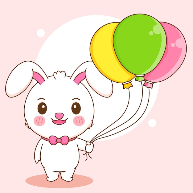 Vector ilustración de dibujos animados de lindo conejo sosteniendo globos
