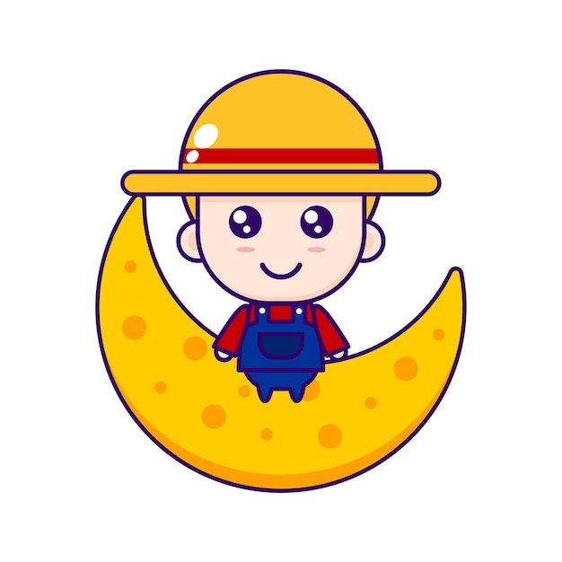 Ilustración de dibujos animados lindo del diseño del vector del granjero chibi