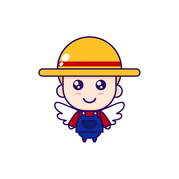 Ilustración de dibujos animados lindo del diseño del vector del granjero chibi