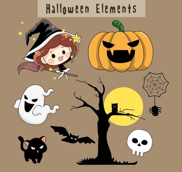 Ilustración de dibujos animados lindo elementos de halloween