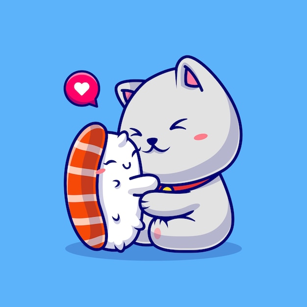 Ilustración de dibujos animados lindo gato amor sushi