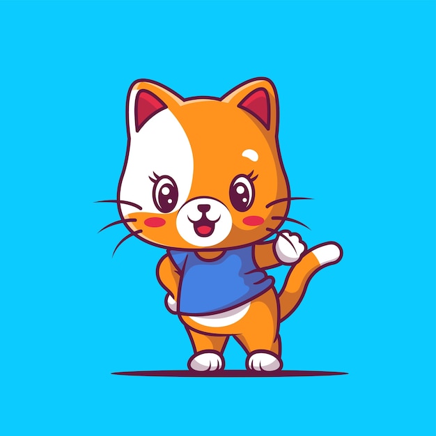 Vector ilustración de dibujos animados lindo gato feliz