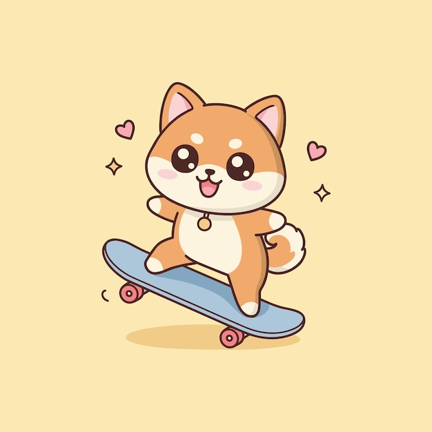Ilustración de dibujos animados de un lindo gato patinando