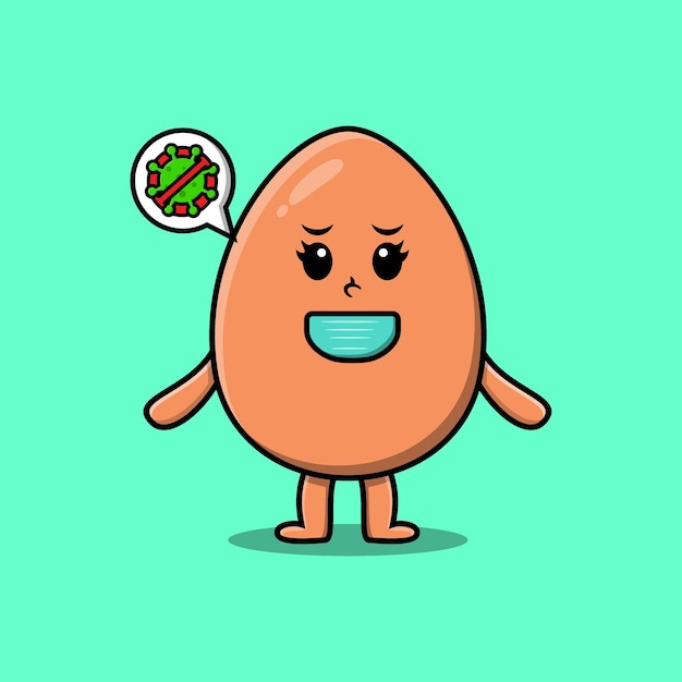 Ilustración de dibujos animados lindo huevo lindo marrón con máscara para prevenir el virus corona en un estilo moderno y lindo