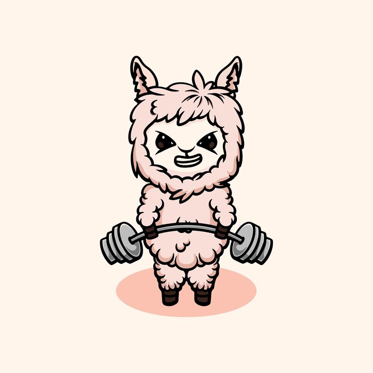 Ilustración de dibujos animados lindo icono de entrenamiento de alpaca