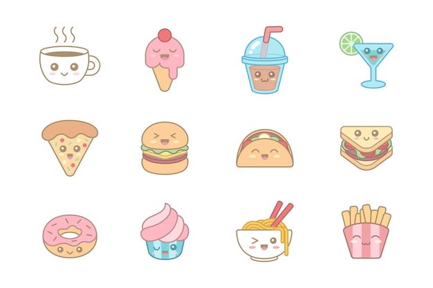 Ilustración de dibujos animados lindo kawaii comida rápida