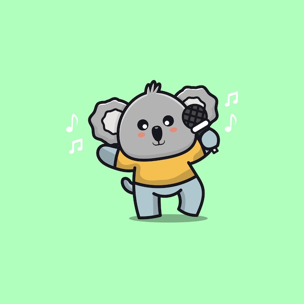 Ilustración de dibujos animados lindo koala cantando