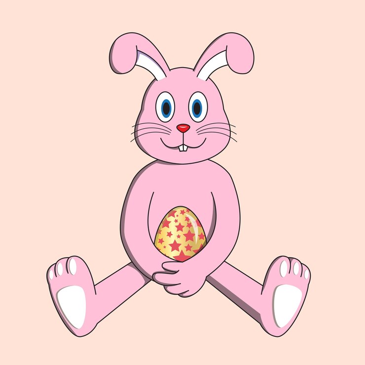 Vector ilustración de dibujos animados lindo y lindo de un conejo de pascua sosteniendo un huevo