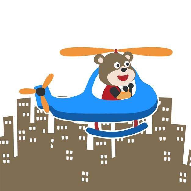 Ilustración de dibujos animados de un lindo oso en un helicóptero Vector creativo fondo infantil para tela textil vivero papel pintado cartel tarjeta folleto y otra decoración