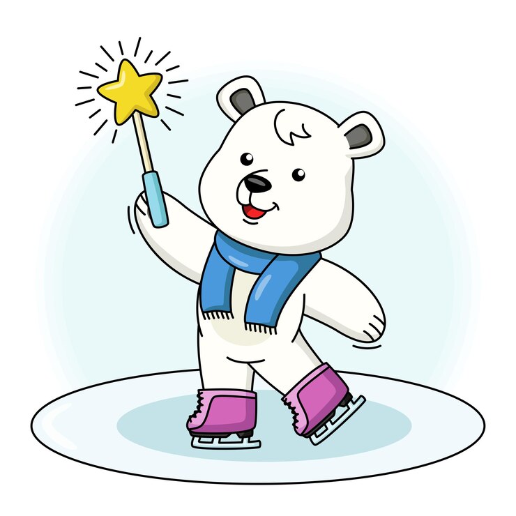Ilustración de dibujos animados de lindo oso polar jugando patinaje sobre hielo