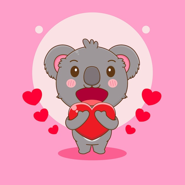 ilustración de dibujos animados de lindo personaje de oso koala con amor