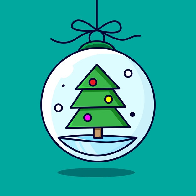 Ilustración de dibujos animados lindo pino bola de Navidad