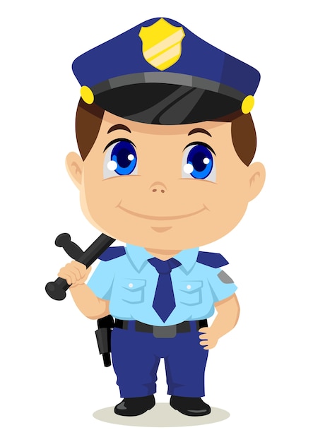 Vector ilustración de dibujos animados lindo de un policía